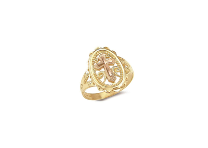 Two Tone Plated Filigree Cross Ring